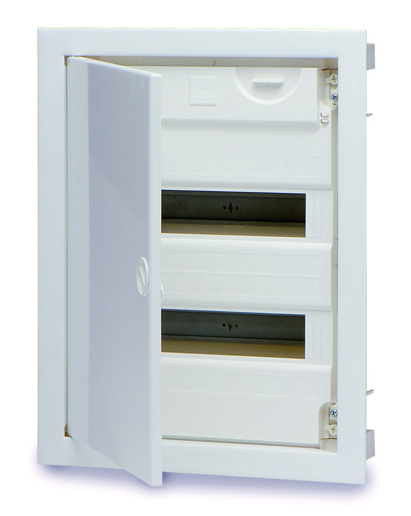 28-module flush-mounted metal cabinet